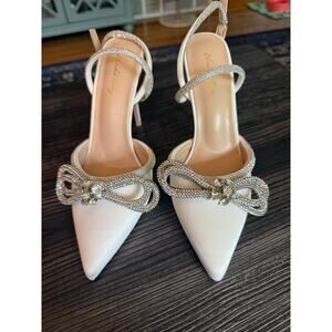 Elisabeth Lang Rhinestone Bow Ankle Wrapped Stiletto Heels Sz. 7